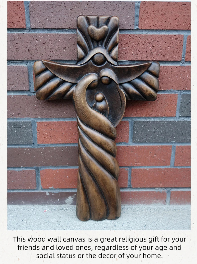 oly Family Wooden Cross Wall Decor - Catholic Religious Art, Rustic Home Decoration, Christian Gift for Christmas, Easter, Baptism