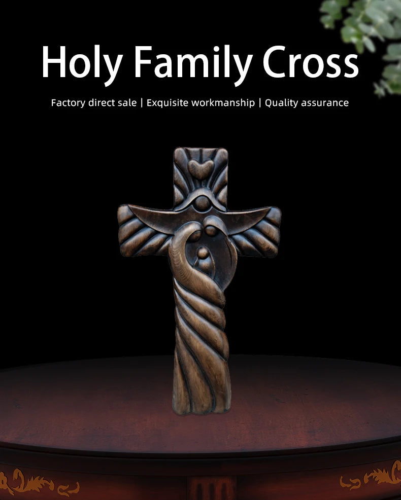 oly Family Wooden Cross Wall Decor - Catholic Religious Art, Rustic Home Decoration, Christian Gift for Christmas, Easter, Baptism