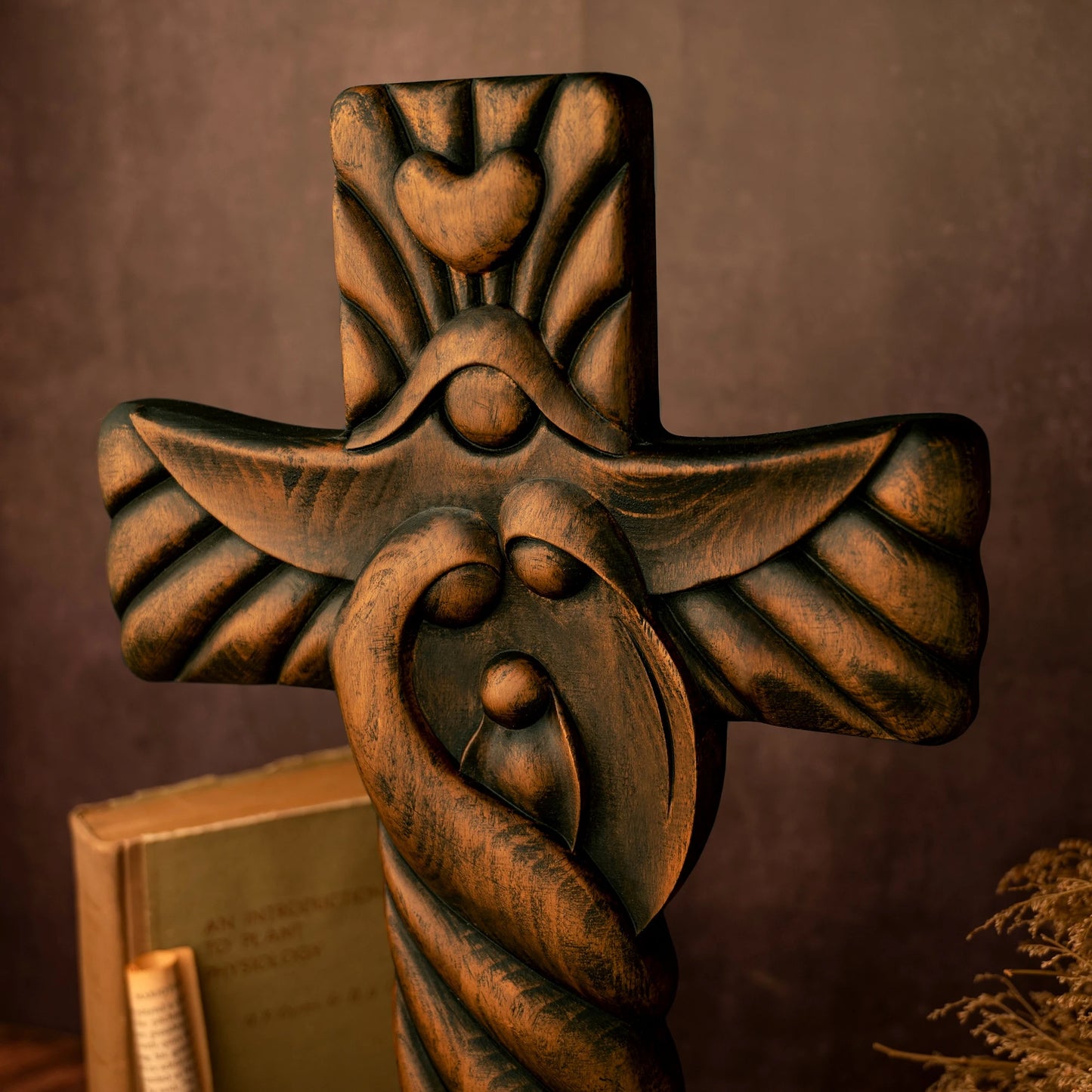 oly Family Wooden Cross Wall Decor - Catholic Religious Art, Rustic Home Decoration, Christian Gift for Christmas, Easter, Baptism