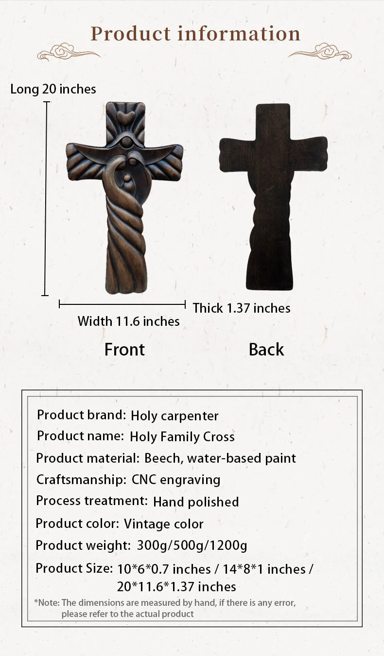 oly Family Wooden Cross Wall Decor - Catholic Religious Art, Rustic Home Decoration, Christian Gift for Christmas, Easter, Baptism
