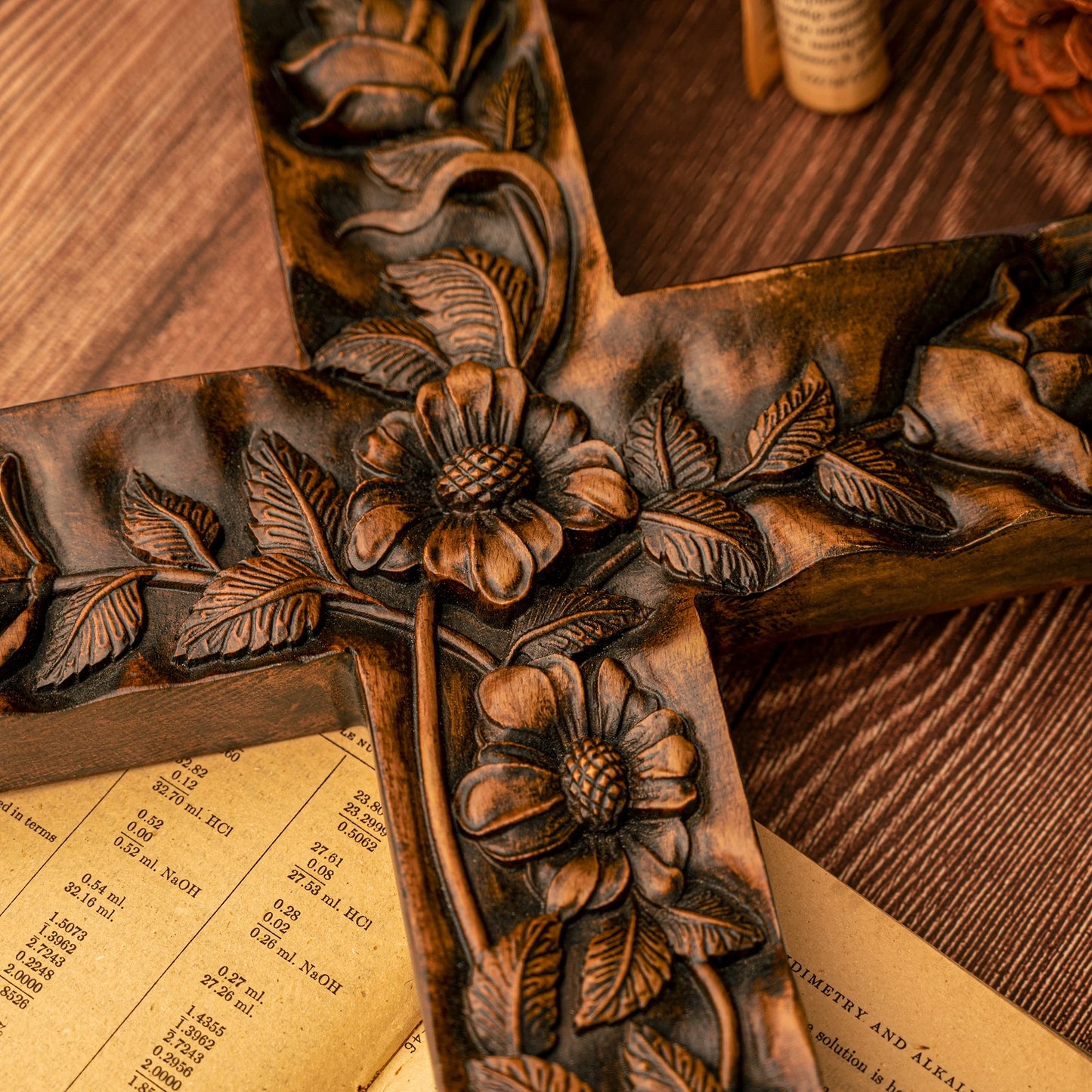 Hand-Carved Wooden Rose Cross - Minimalist Christian Wall Decor, Inspirational Religious Art, Solid Wood Home Blessing