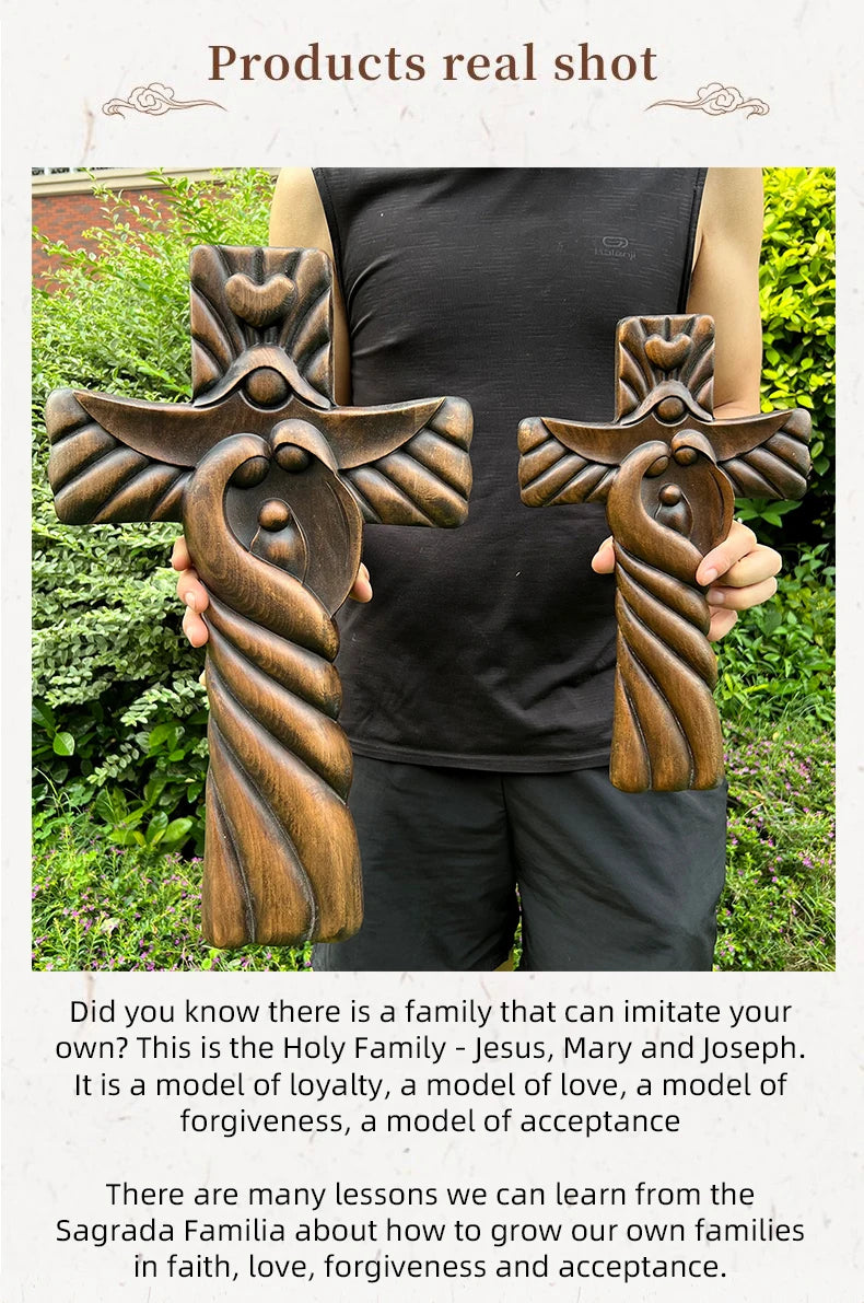 oly Family Wooden Cross Wall Decor - Catholic Religious Art, Rustic Home Decoration, Christian Gift for Christmas, Easter, Baptism