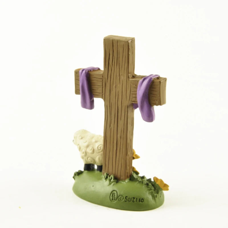 "My Lord and Savior" Cross Figurine – Christian Resin Ornament with Lamb & Flowers for Home or Church Decor, Faith Gift