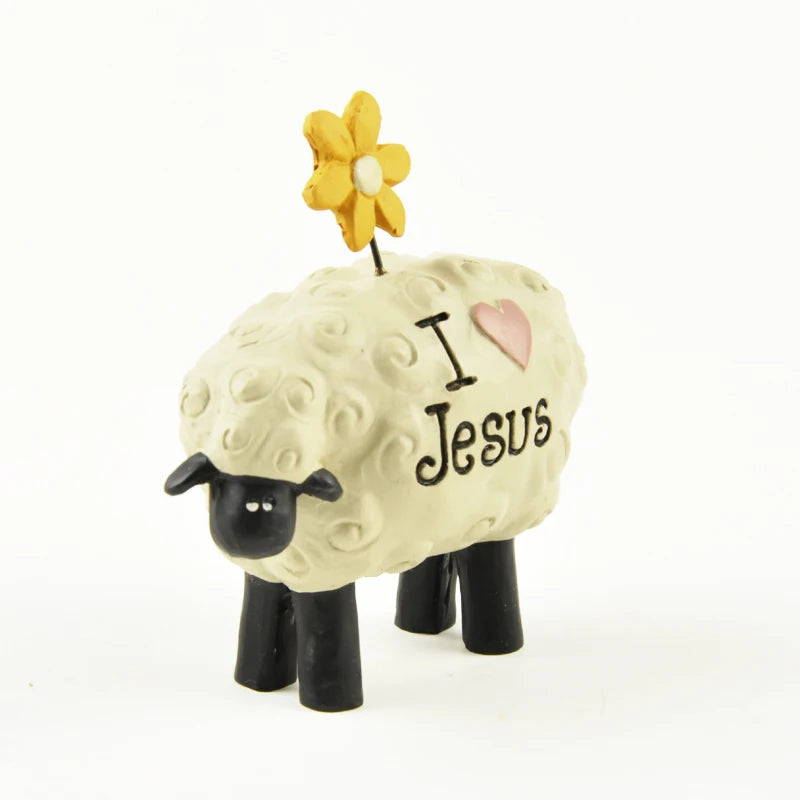 Cute Resin Sheep Figurine – “The LORD is My Shepherd” Christian Table Decor | Handmade Mini Blessing Gift for Home or Office
