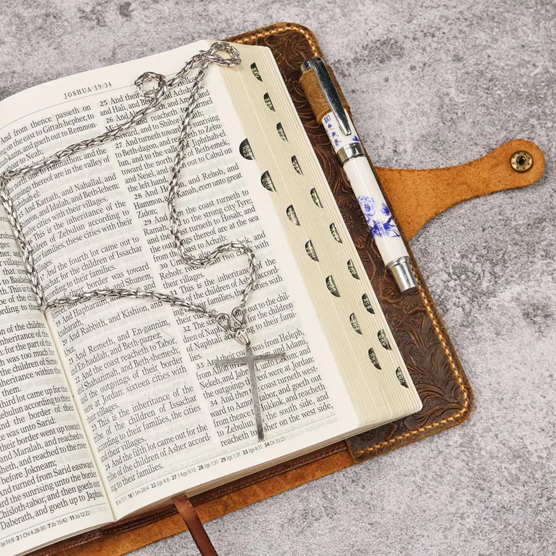 ✨ Currently being restocked. Thank you for your patience!✨ Custom Leather Bible Cover – Embossed KJV Holy Bible Case with Optional Engraving | Hand-Stitched Christian Gift for Women