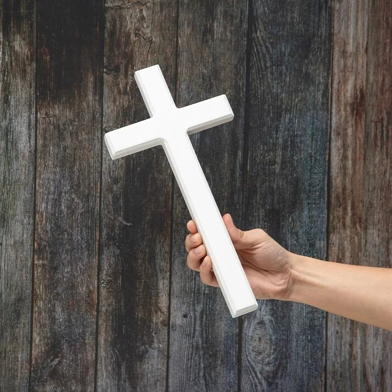 White Wooden Wall Cross for Home Decor – Christian Wall Cross Decoration, 12" Rustic Jesus Christ Cross for Living Room, Bedroom or Church
