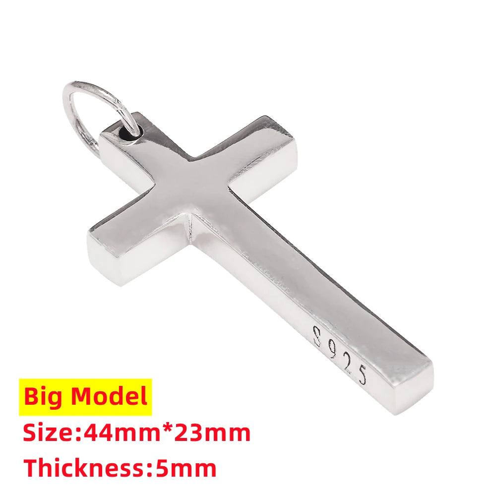 Real S925 Sterling Silver Cross Pendant Necklace for Men & Women – Jesus Christ Jewelry, Smooth Finish, High Polish, Faith Gift