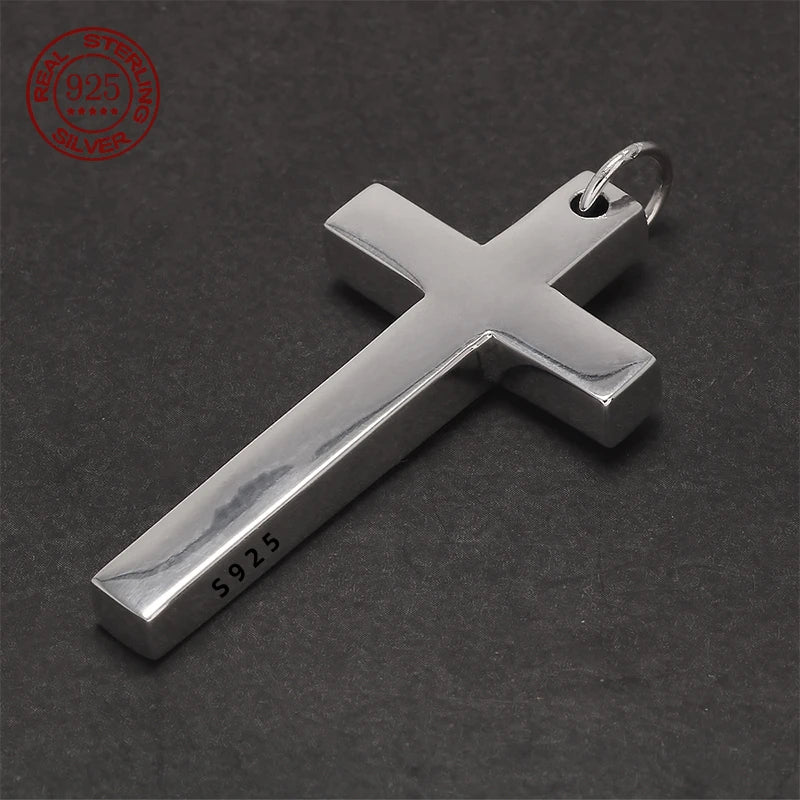 Real S925 Sterling Silver Cross Pendant Necklace for Men & Women – Jesus Christ Jewelry, Smooth Finish, High Polish, Faith Gift