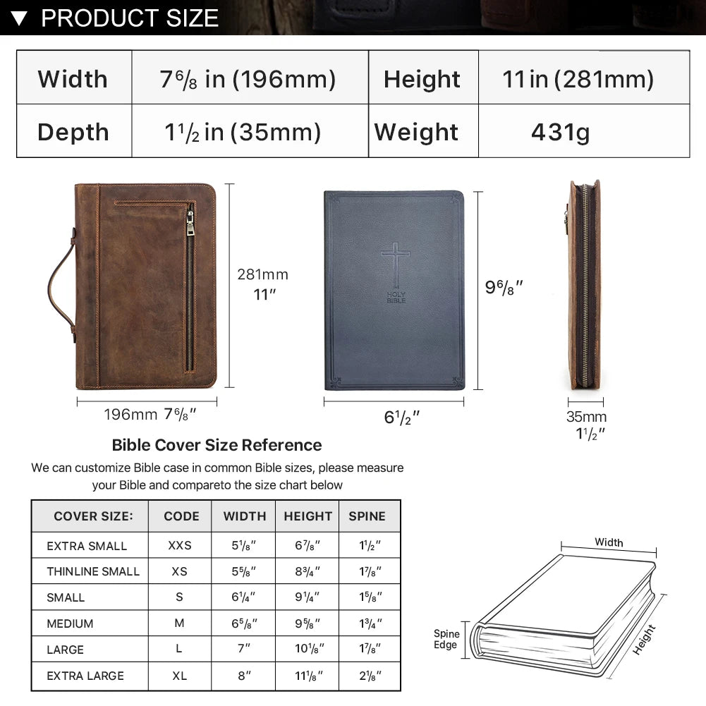 Handmade Genuine Leather Bible Case | Custom Book Cover with Pen Holder & Phone Pocket
