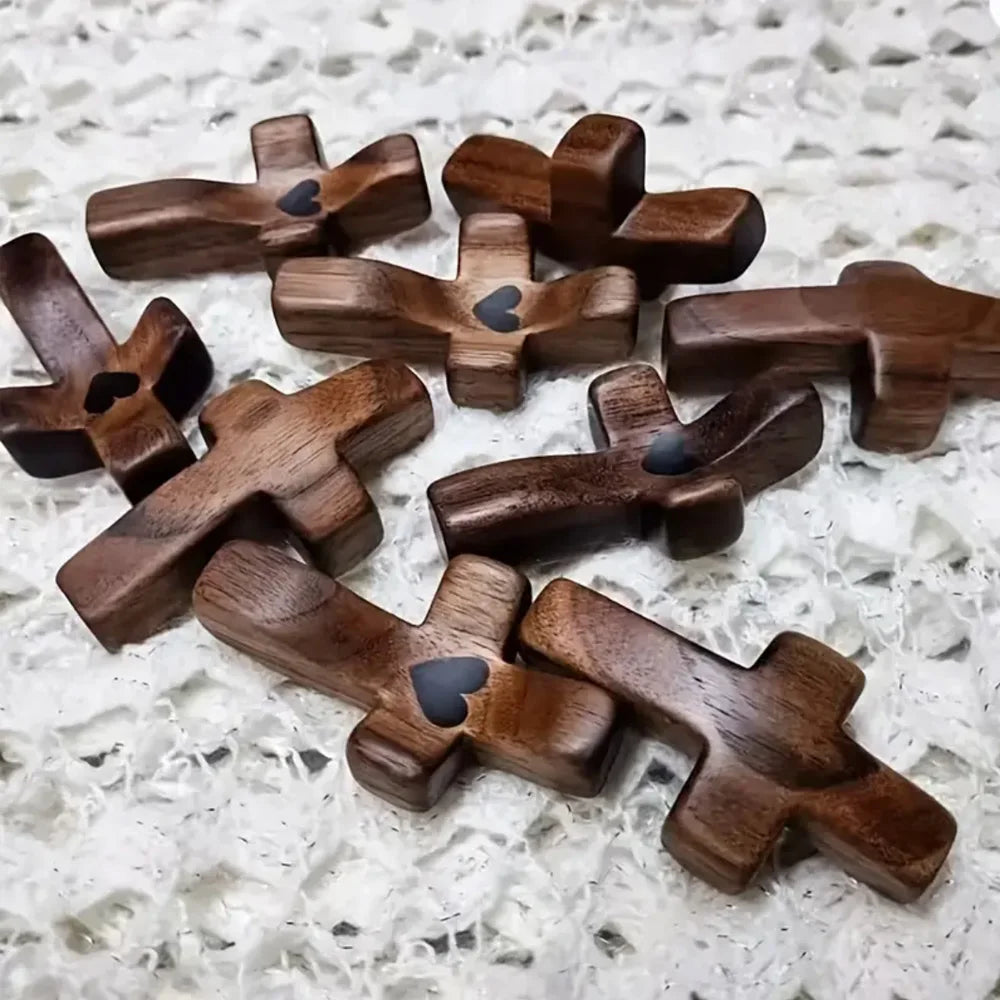 Mini Wooden Comfort Cross โ 1/3/6 PCS Pocket-Sized Hand-Carved Cross, Solid Wood Prayer Token for Faith, Comfort & Christian Gifts