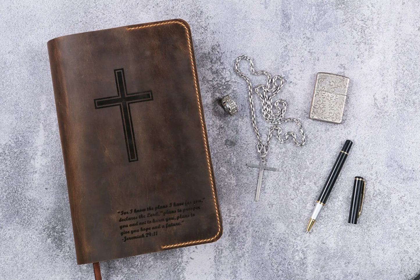 ✨Currently being restocked. Thank you for your patience!✨ Custom Leather Bible Cover for KJV – Free Engraving | Christian Gift for Him & He