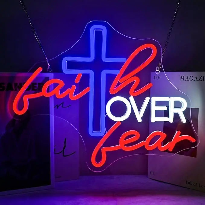 Jesus Cross Neon Sign - LED Wall Light for Christian Home Decor, Bedroom, Kid’s Room, Christening Day, Religious Gifts