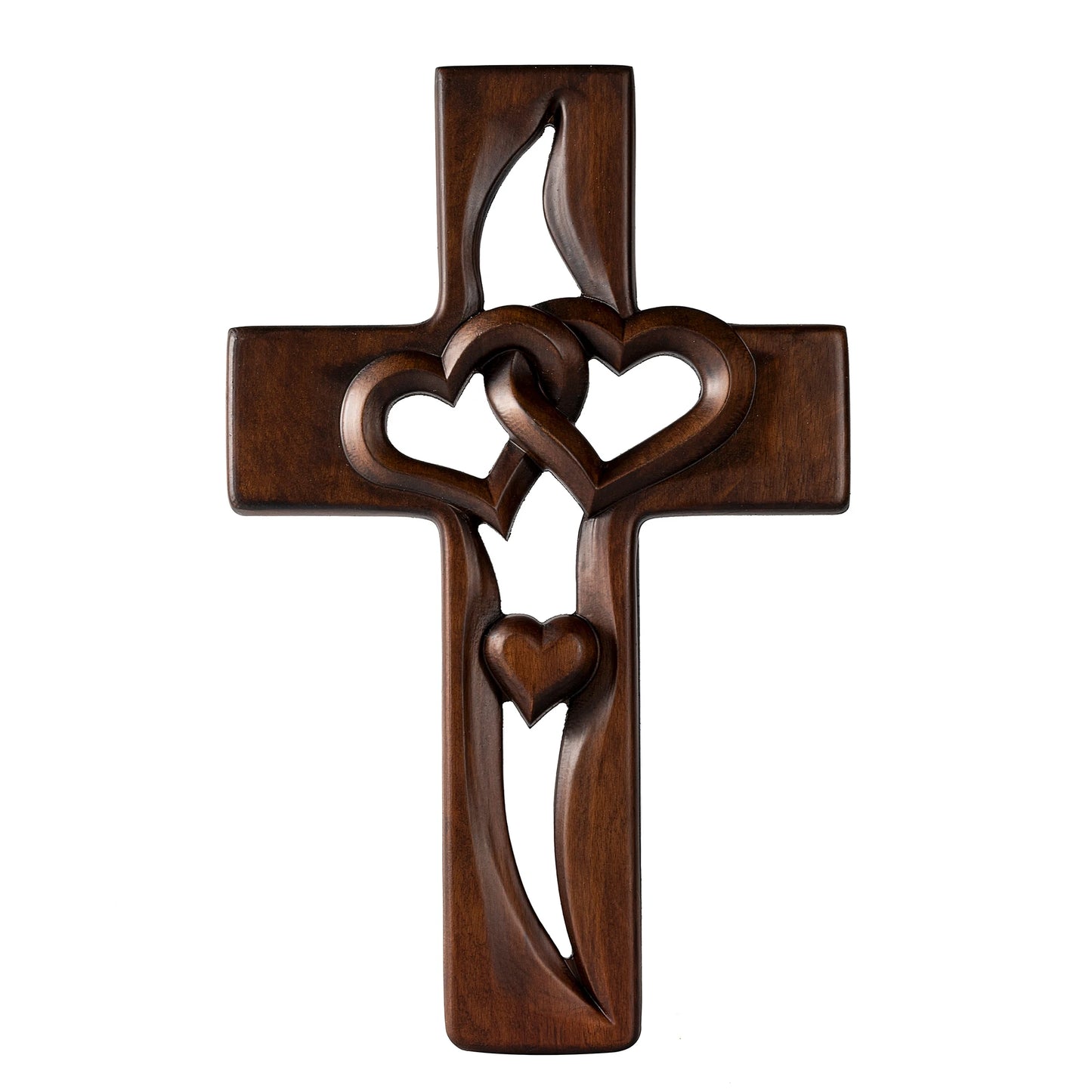 Intertwined Heart Wooden Cross - Hand-Carved Wall Art for Wedding, Anniversary, Valentine's Day, Christian Love Symbol