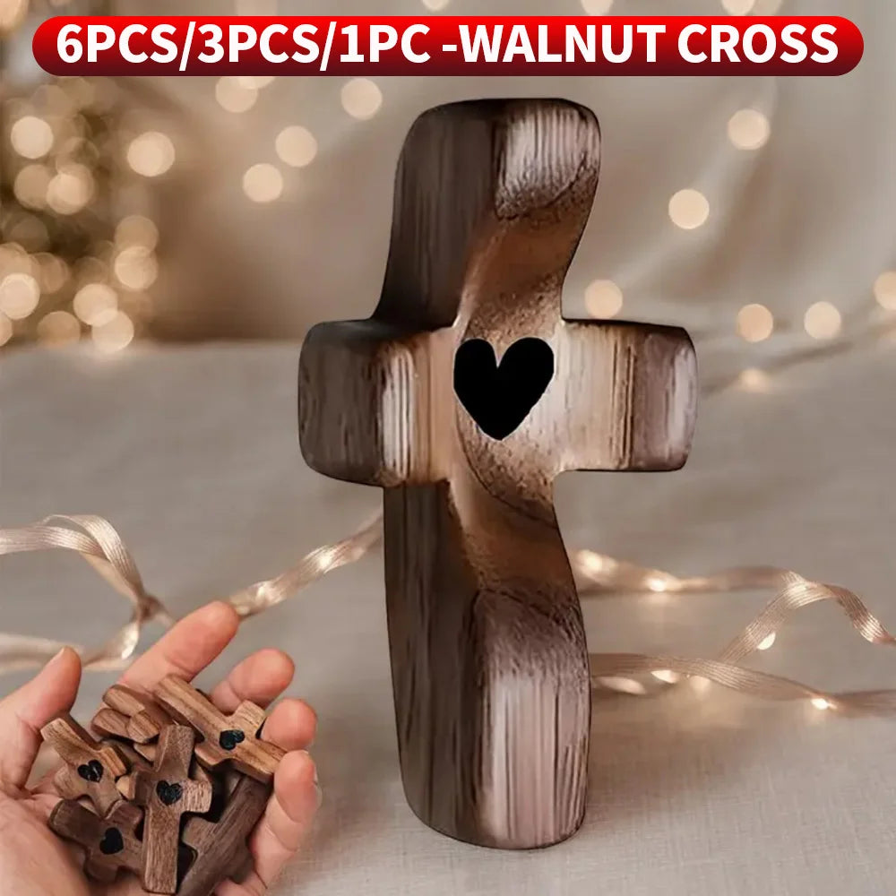 Mini Wooden Comfort Cross โ 1/3/6 PCS Pocket-Sized Hand-Carved Cross, Solid Wood Prayer Token for Faith, Comfort & Christian Gifts