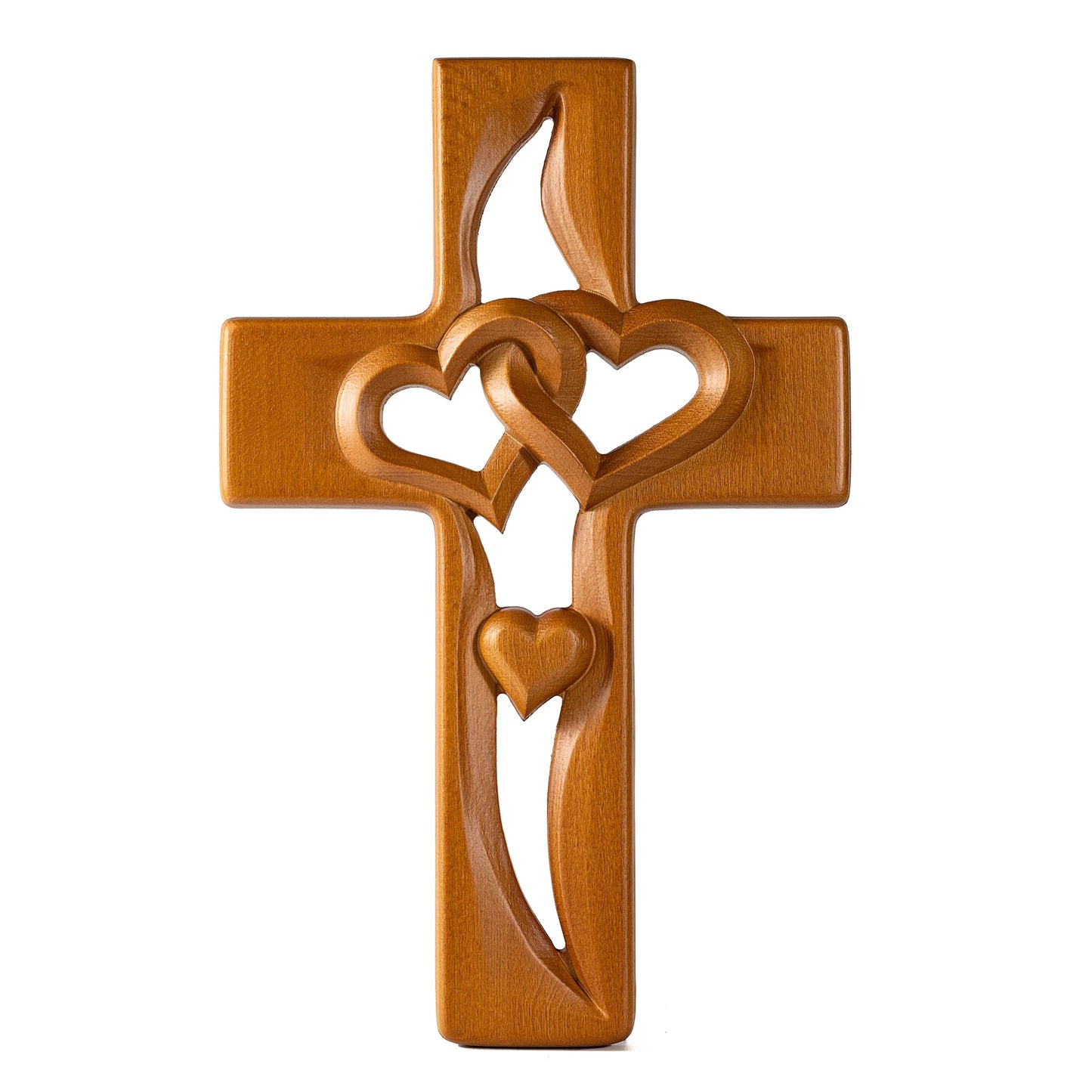 Intertwined Heart Wooden Cross - Hand-Carved Wall Art for Wedding, Anniversary, Valentine's Day, Christian Love Symbol