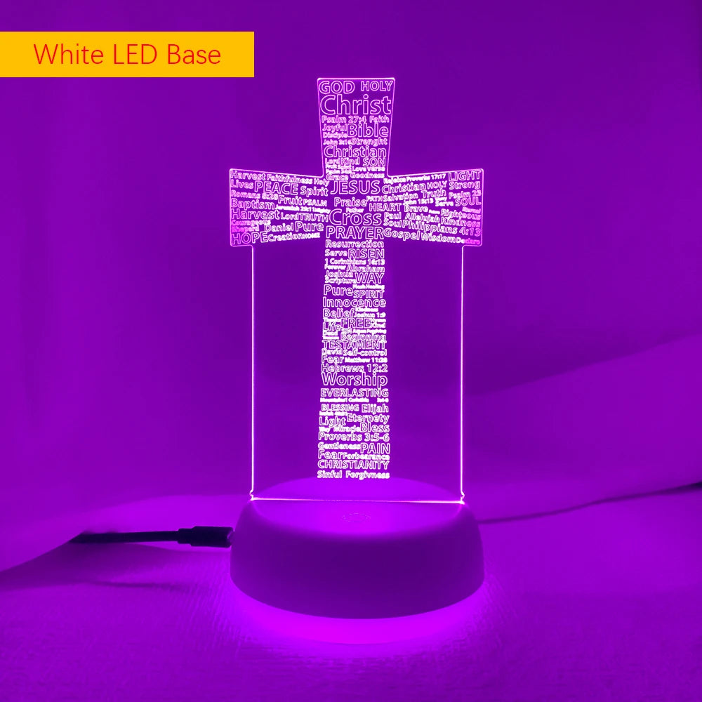 3D LED Christian Night Light – Laser-Engraved Psalm & Cross Design | 7/16 Color USB Table Lamp for Bedroom, Prayer Corner, or Gift