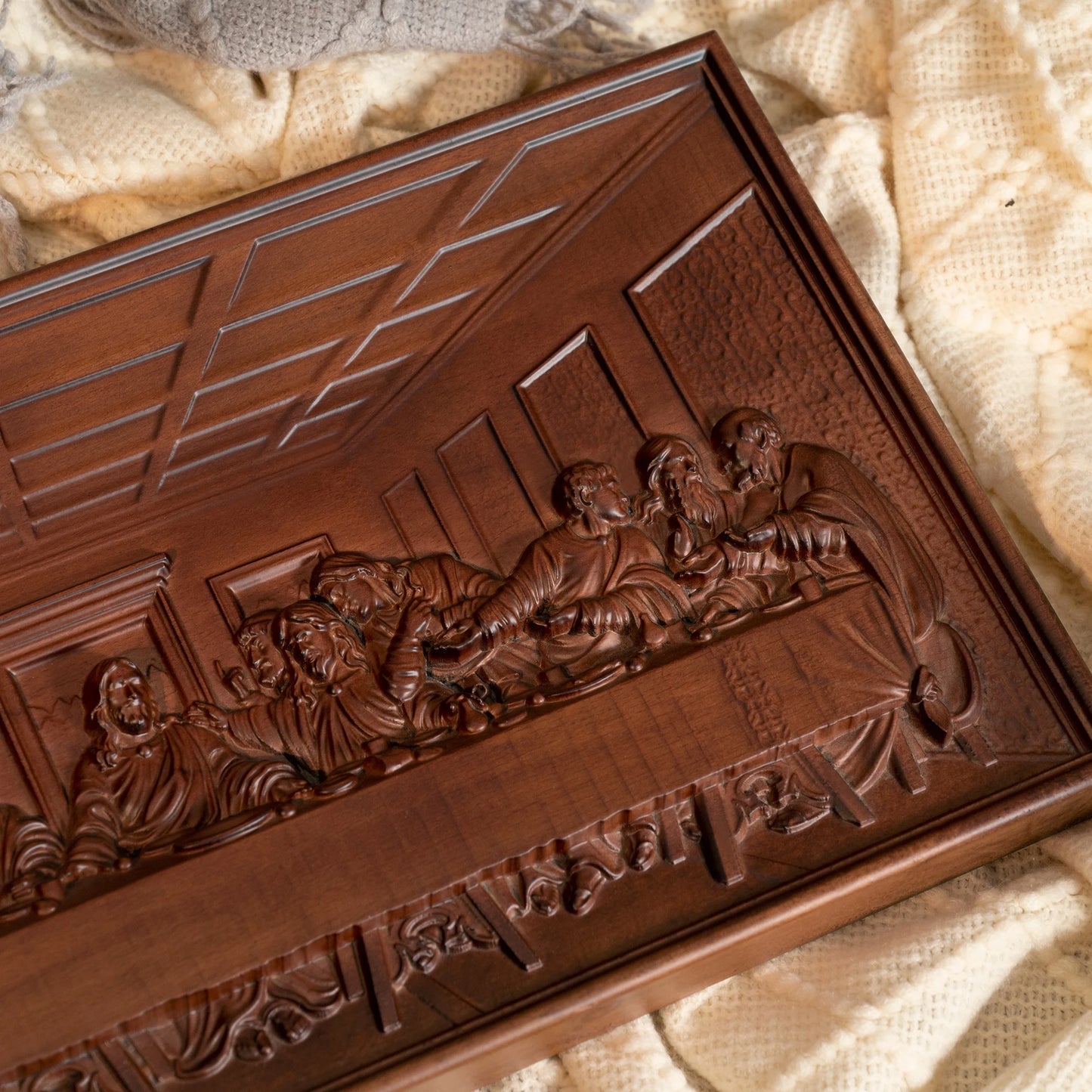 “The Last Supper” – Luxury Hand-Carved Solid Beech Wood Religious Wall Plaque (50cm)