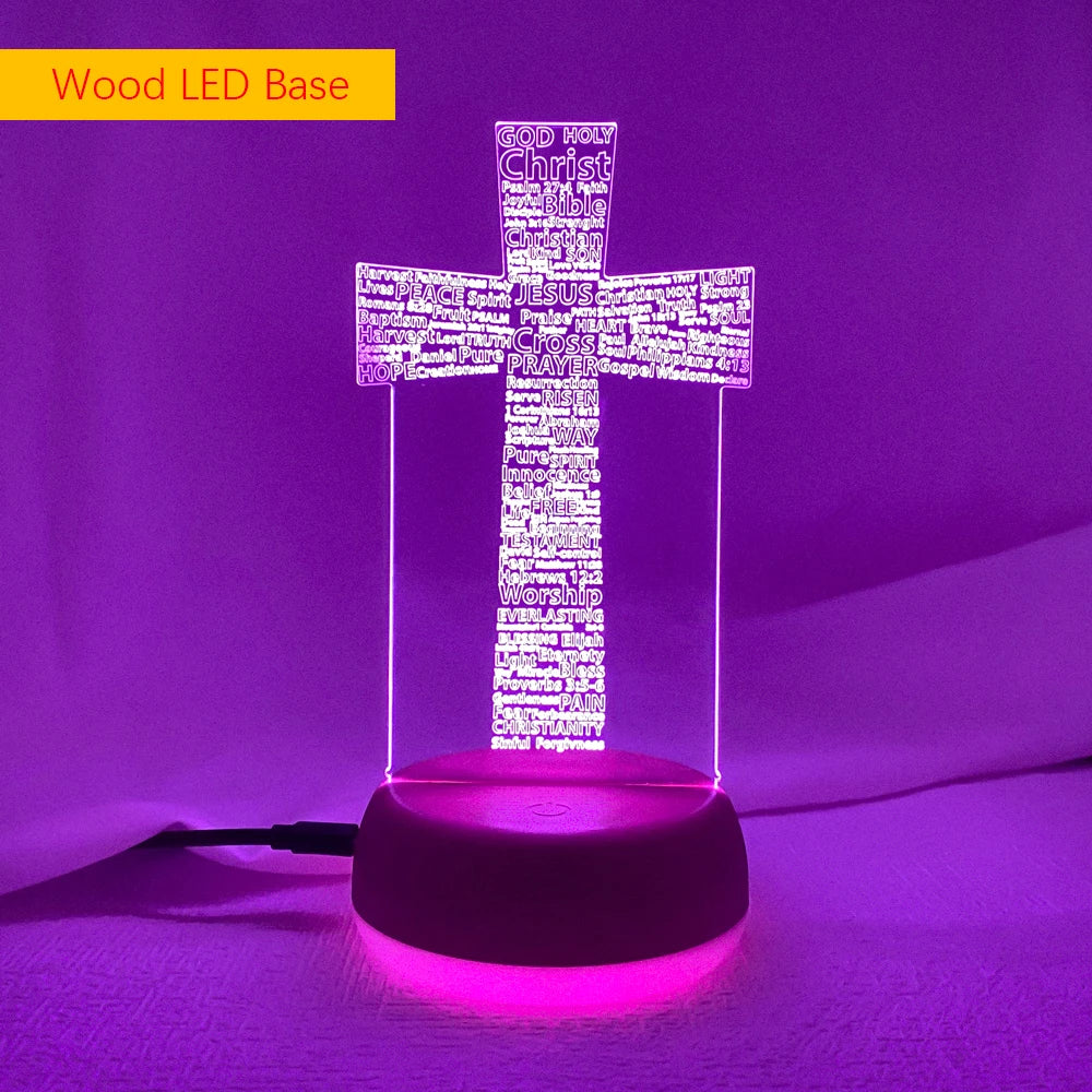 3D LED Christian Night Light – Laser-Engraved Psalm & Cross Design | 7/16 Color USB Table Lamp for Bedroom, Prayer Corner, or Gift