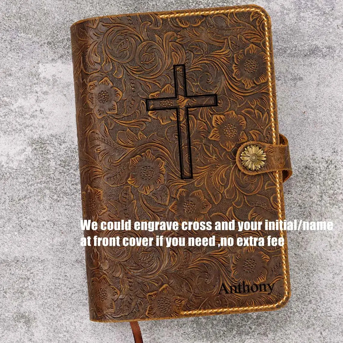 ✨ Currently being restocked. Thank you for your patience!✨ Custom Leather Bible Cover – Embossed KJV Holy Bible Case with Optional Engraving | Hand-Stitched Christian Gift for Women