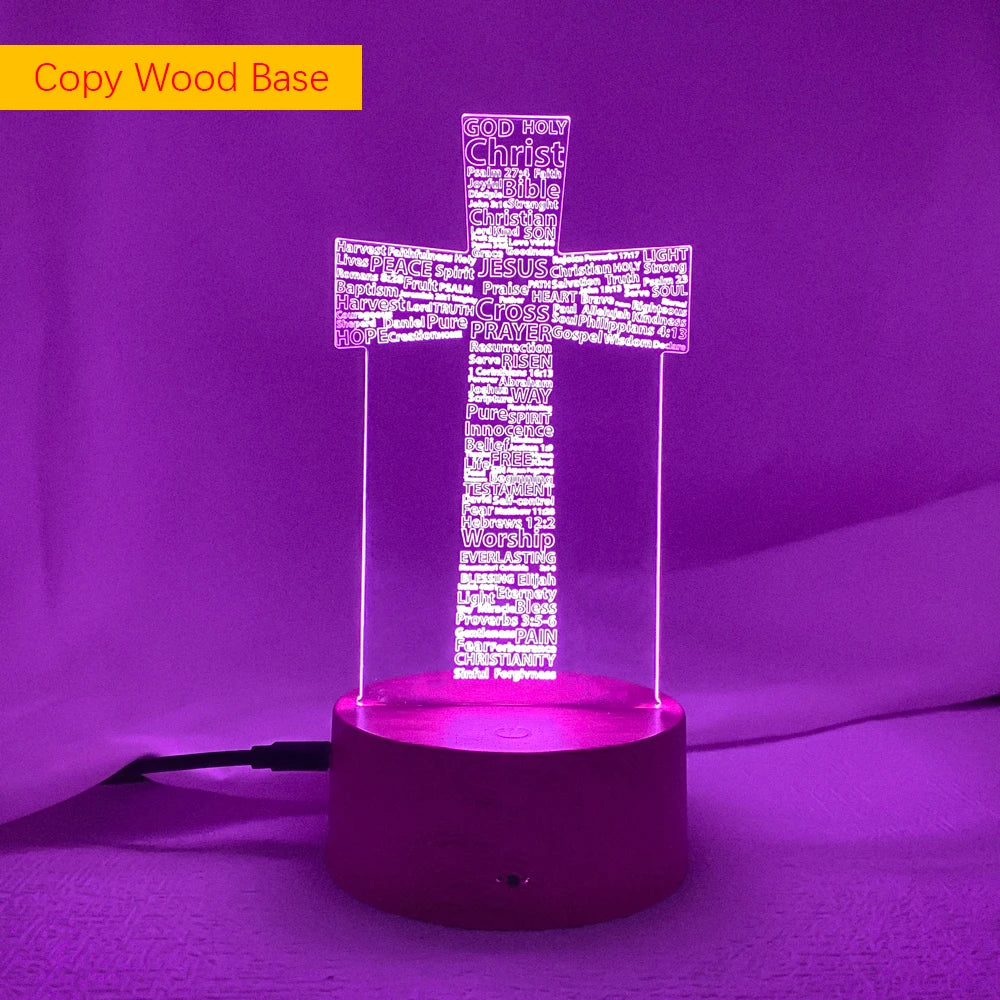 3D LED Christian Night Light – Laser-Engraved Psalm & Cross Design | 7/16 Color USB Table Lamp for Bedroom, Prayer Corner, or Gift