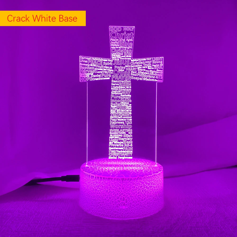 3D LED Christian Night Light – Laser-Engraved Psalm & Cross Design | 7/16 Color USB Table Lamp for Bedroom, Prayer Corner, or Gift