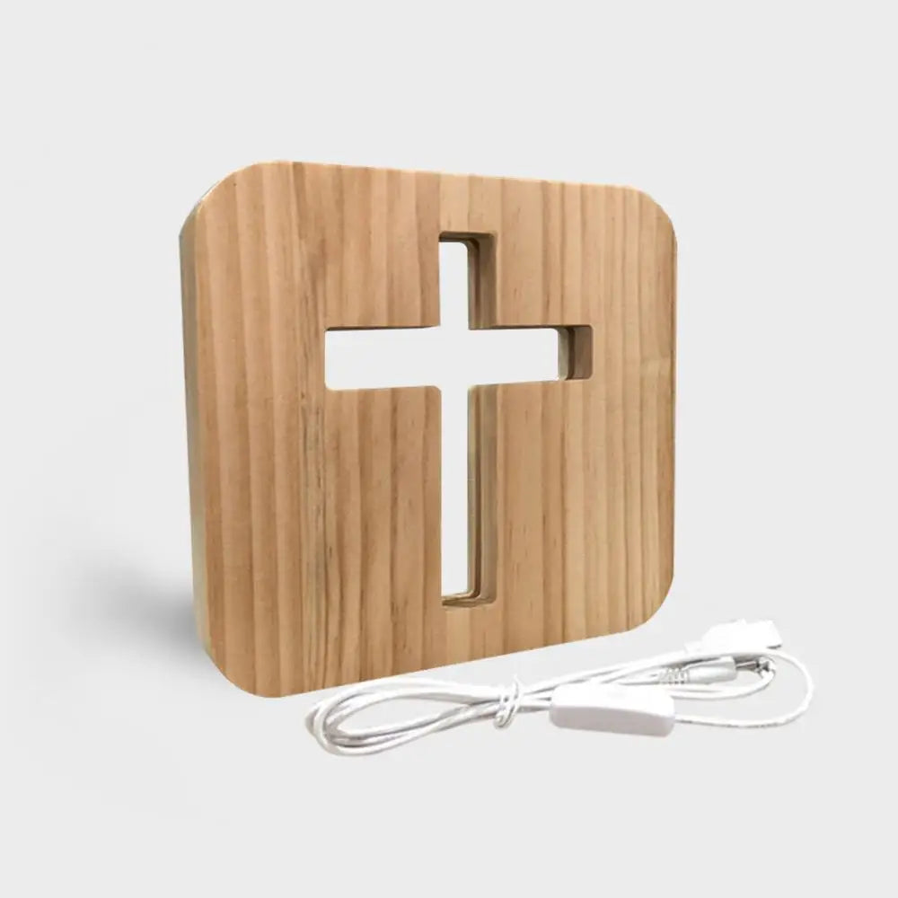 Christian Wooden Cross Night Light ā USB LED Table Lamp | 3D Desktop Wooden Cross Light for Home, Prayer Corner & Gift