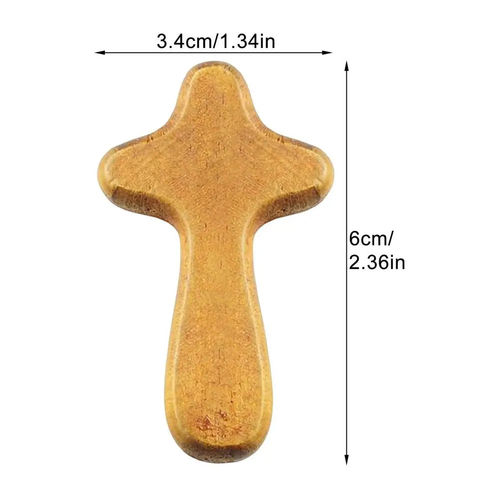 Handheld Wooden Comfort Cross – Solid Pine Prayer Cross for Christians, Pocket-Sized Jesus Gift for Baptism, Communion, or Church Events