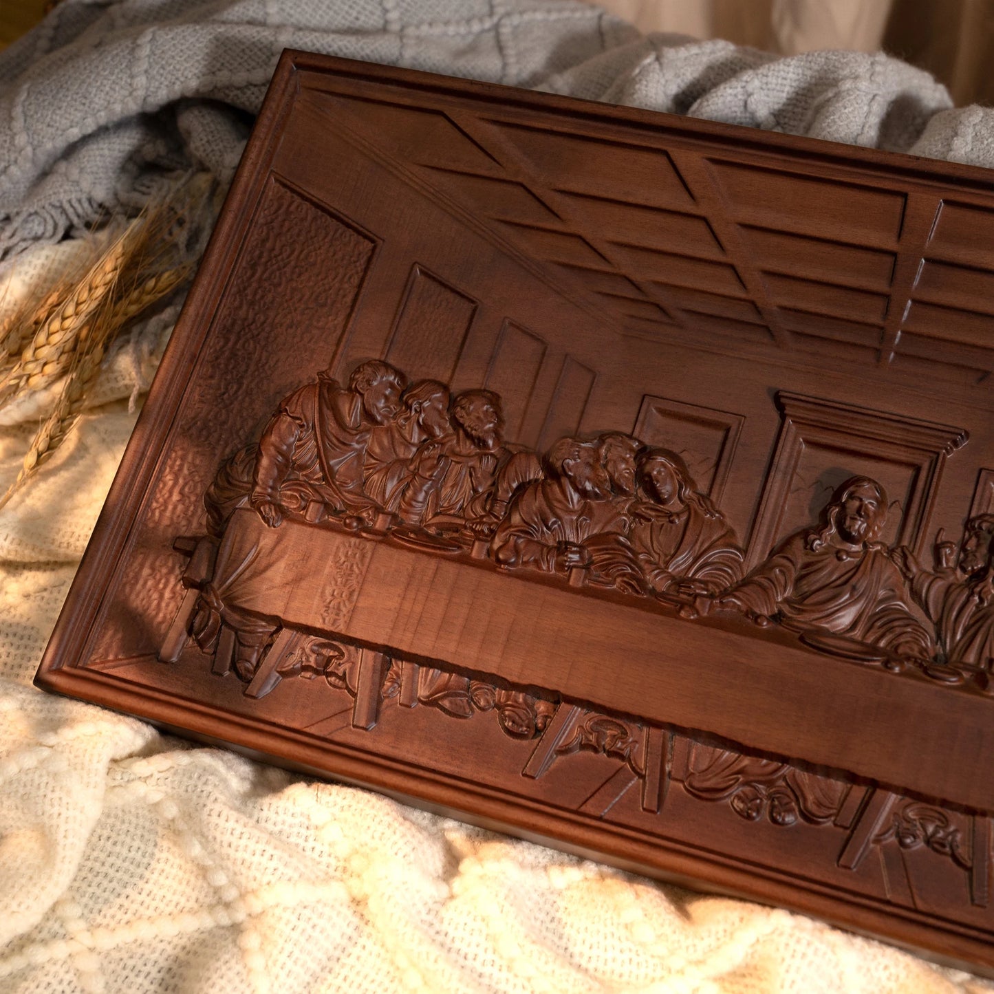 “The Last Supper” – Luxury Hand-Carved Solid Beech Wood Religious Wall Plaque (50cm)