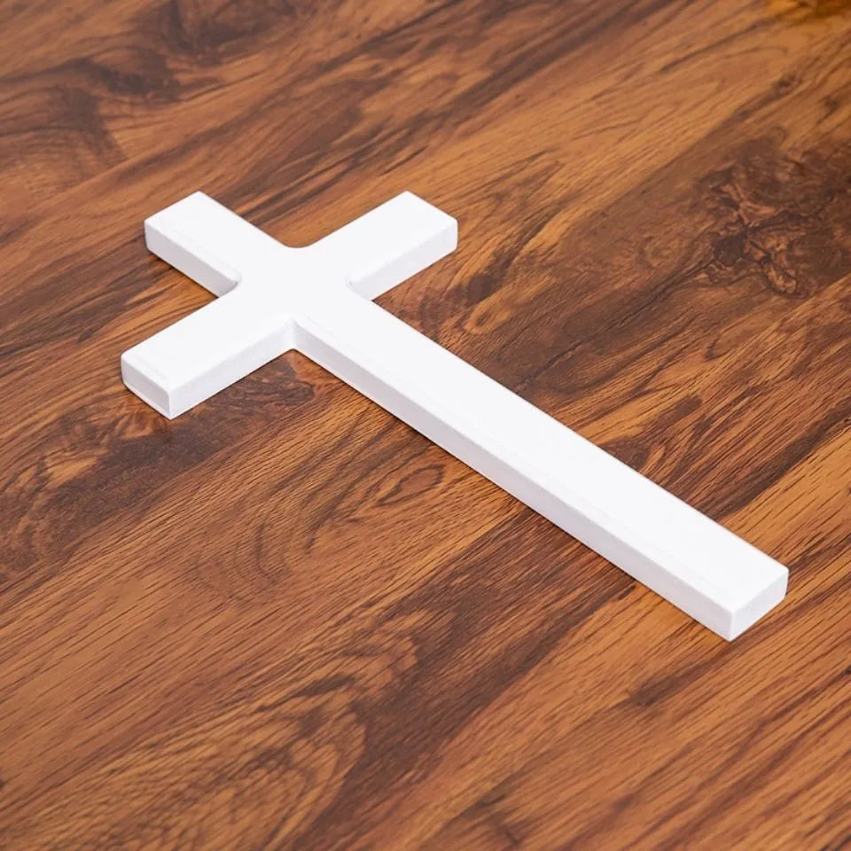 White Wooden Wall Cross for Home Decor – Christian Wall Cross Decoration, 12" Rustic Jesus Christ Cross for Living Room, Bedroom or Church