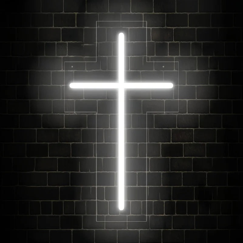 Jesus Cross Neon Sign - USB Powered LED Wall Decor for Home, Christmas, Easter, Wedding, Birthday Parties