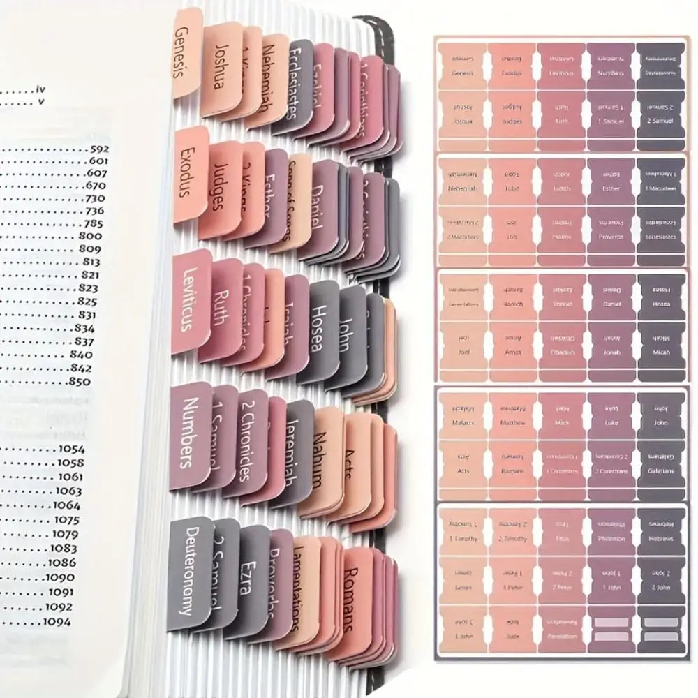 ๐๐บ๐ธ Ships from  CA-USA / 5 Sheets Bible Index Tabs โ Morandi Pastel Laminated Sticky Tabs with Positioning Guide | 75 Durable PVC Stickers for Bible Journaling & Study