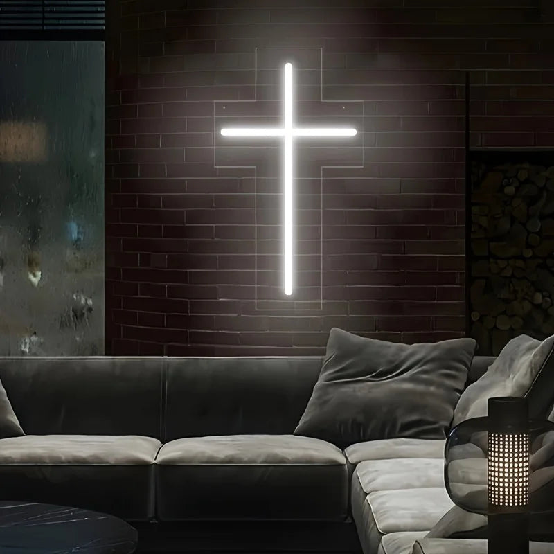 Jesus Cross Neon Sign - USB Powered LED Wall Decor for Home, Christmas, Easter, Wedding, Birthday Parties