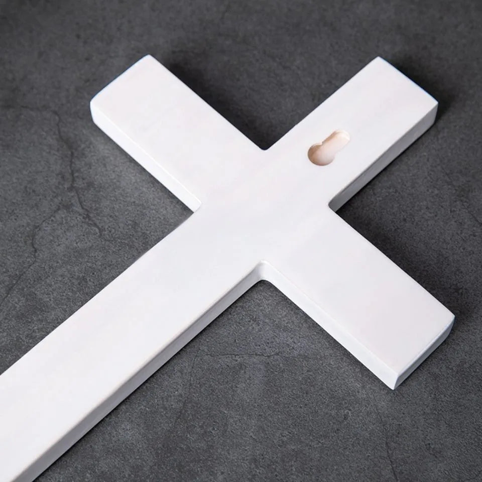 White Wooden Wall Cross for Home Decor – Christian Wall Cross Decoration, 12" Rustic Jesus Christ Cross for Living Room, Bedroom or Church
