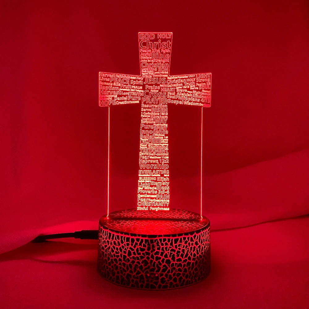 3D LED Christian Night Light – Laser-Engraved Psalm & Cross Design | 7/16 Color USB Table Lamp for Bedroom, Prayer Corner, or Gift