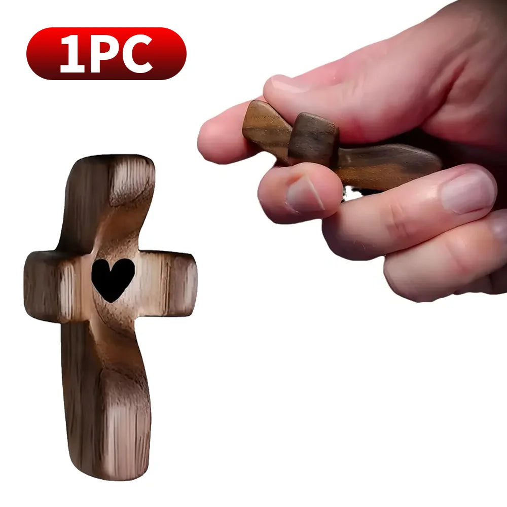 Mini Wooden Comfort Cross โ 1/3/6 PCS Pocket-Sized Hand-Carved Cross, Solid Wood Prayer Token for Faith, Comfort & Christian Gifts