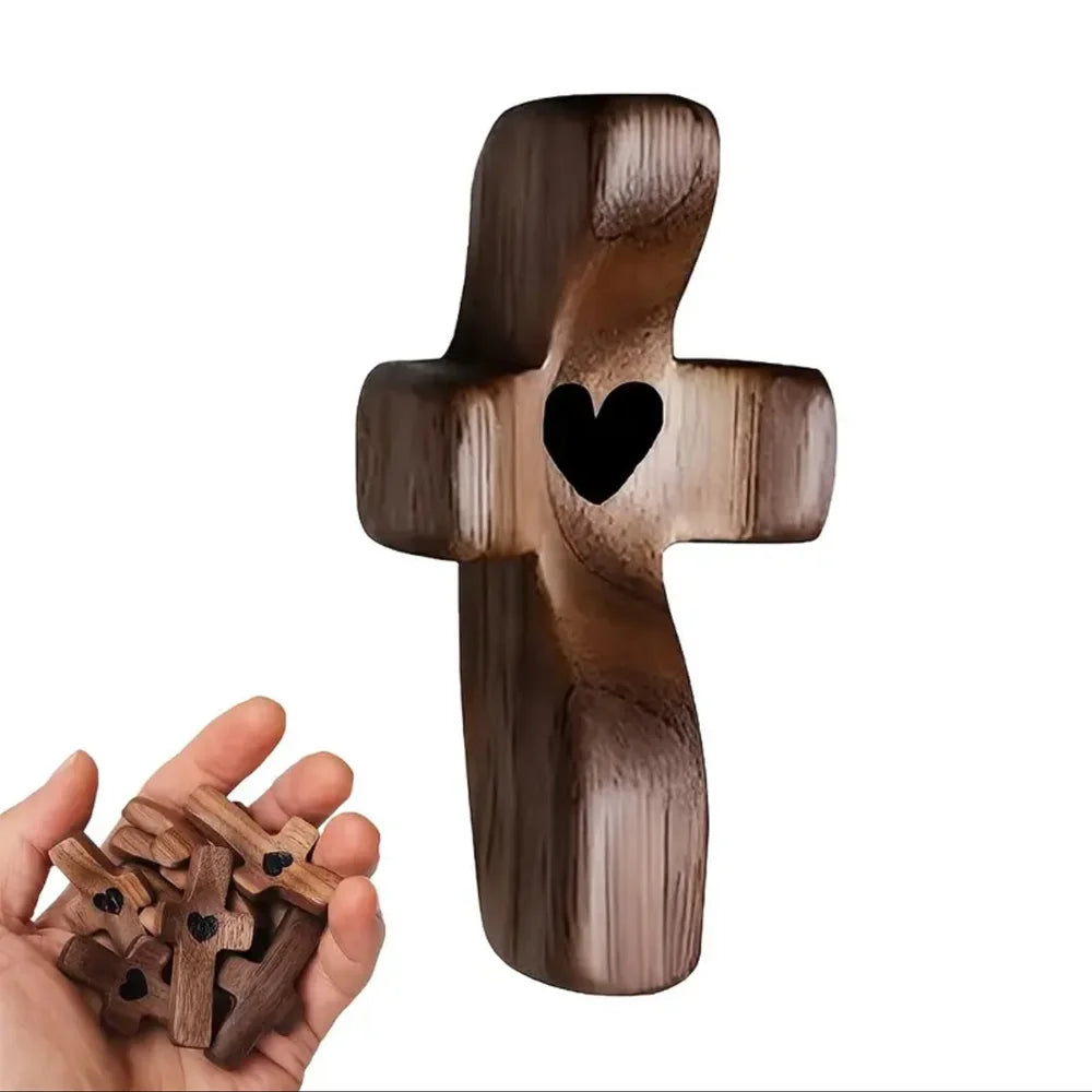 Mini Wooden Comfort Cross โ 1/3/6 PCS Pocket-Sized Hand-Carved Cross, Solid Wood Prayer Token for Faith, Comfort & Christian Gifts