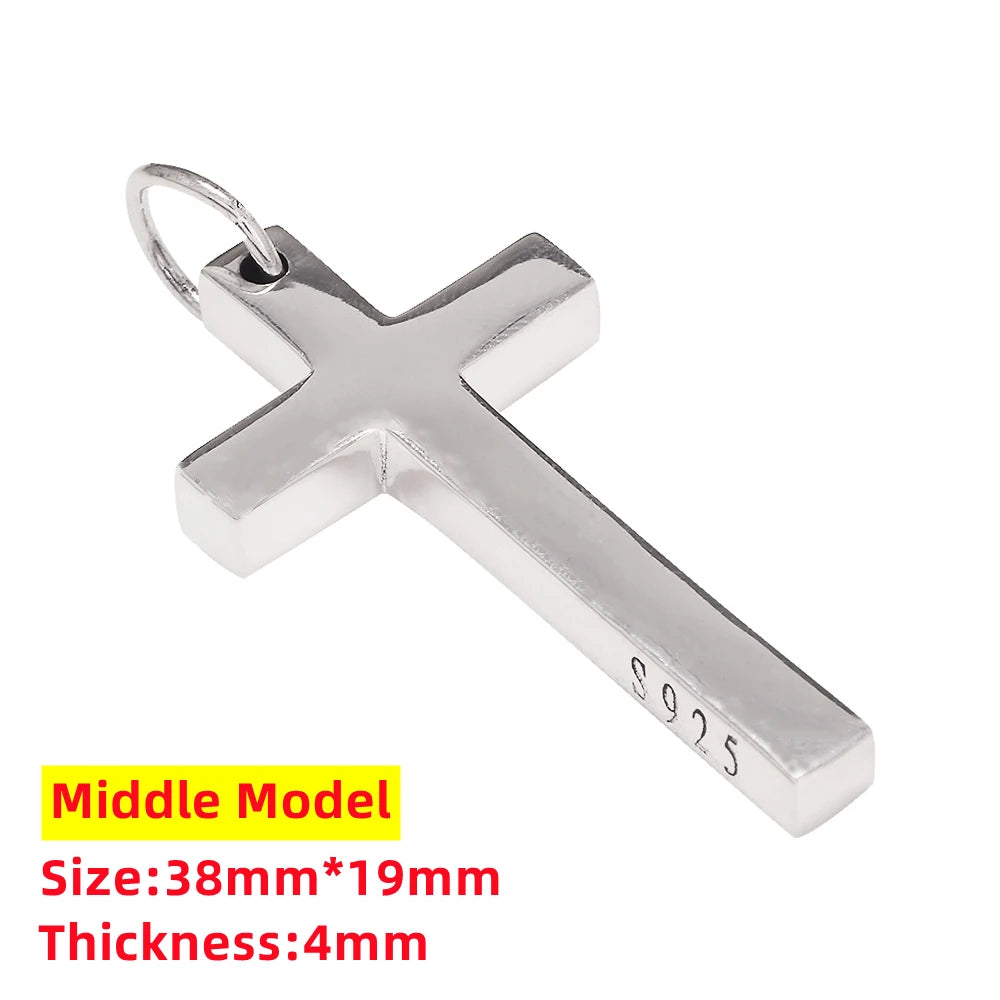 Real S925 Sterling Silver Cross Pendant Necklace for Men & Women – Jesus Christ Jewelry, Smooth Finish, High Polish, Faith Gift