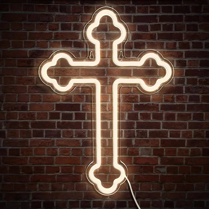 Jesus Cross Neon Sign - LED Wall Light for Christian Home Decor, Bedroom, Kid’s Room, Christening Day, Religious Gifts