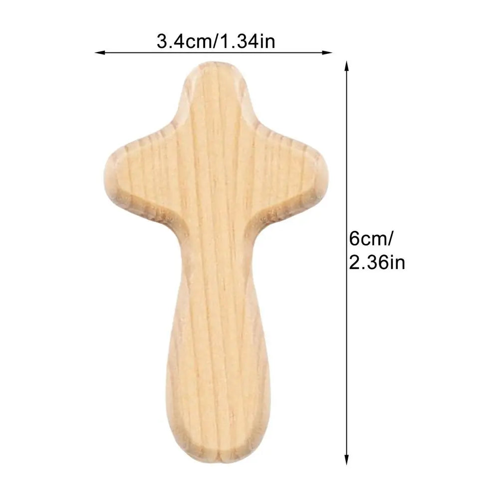 Handheld Wooden Comfort Cross – Solid Pine Prayer Cross for Christians, Pocket-Sized Jesus Gift for Baptism, Communion, or Church Events