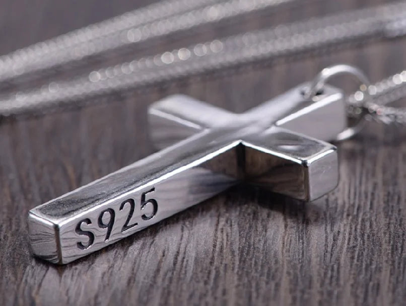 Real S925 Sterling Silver Cross Pendant Necklace for Men & Women – Jesus Christ Jewelry, Smooth Finish, High Polish, Faith Gift