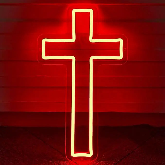 Jesus Cross Neon Sign - LED Wall Light for Christian Home Decor, Bedroom, Kid’s Room, Christening Day, Religious Gifts