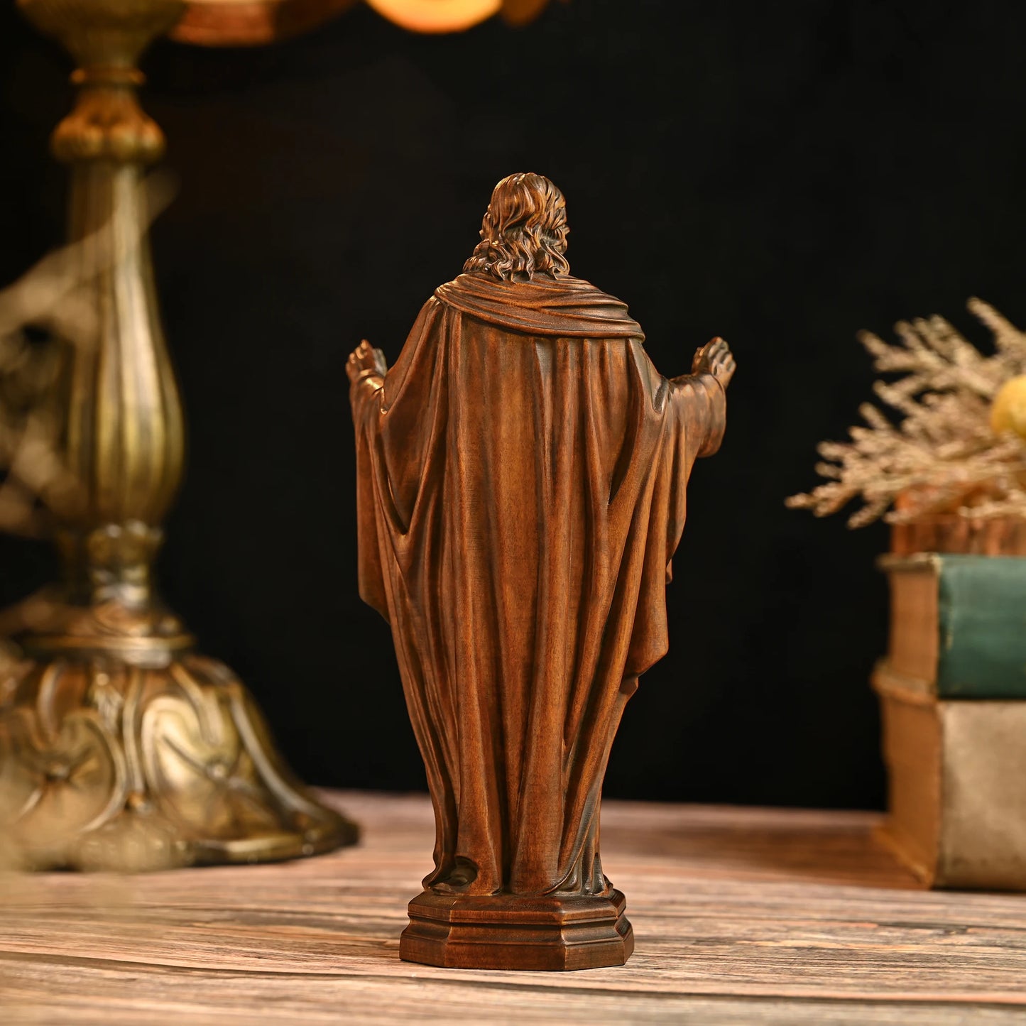 Hand-Carved Solid Wood Sacred Heart of Jesus Statue - Christian Home Decor, Religious Art Sculpture, Faith-Inspired Gift, Available in Multiple Sizes