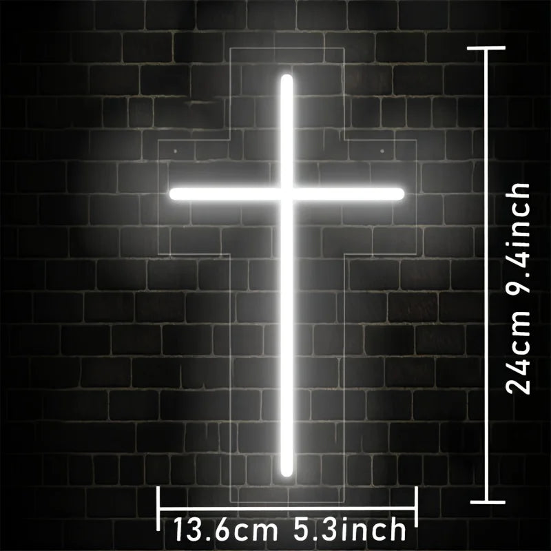 Jesus Cross Neon Sign - USB Powered LED Wall Decor for Home, Christmas, Easter, Wedding, Birthday Parties