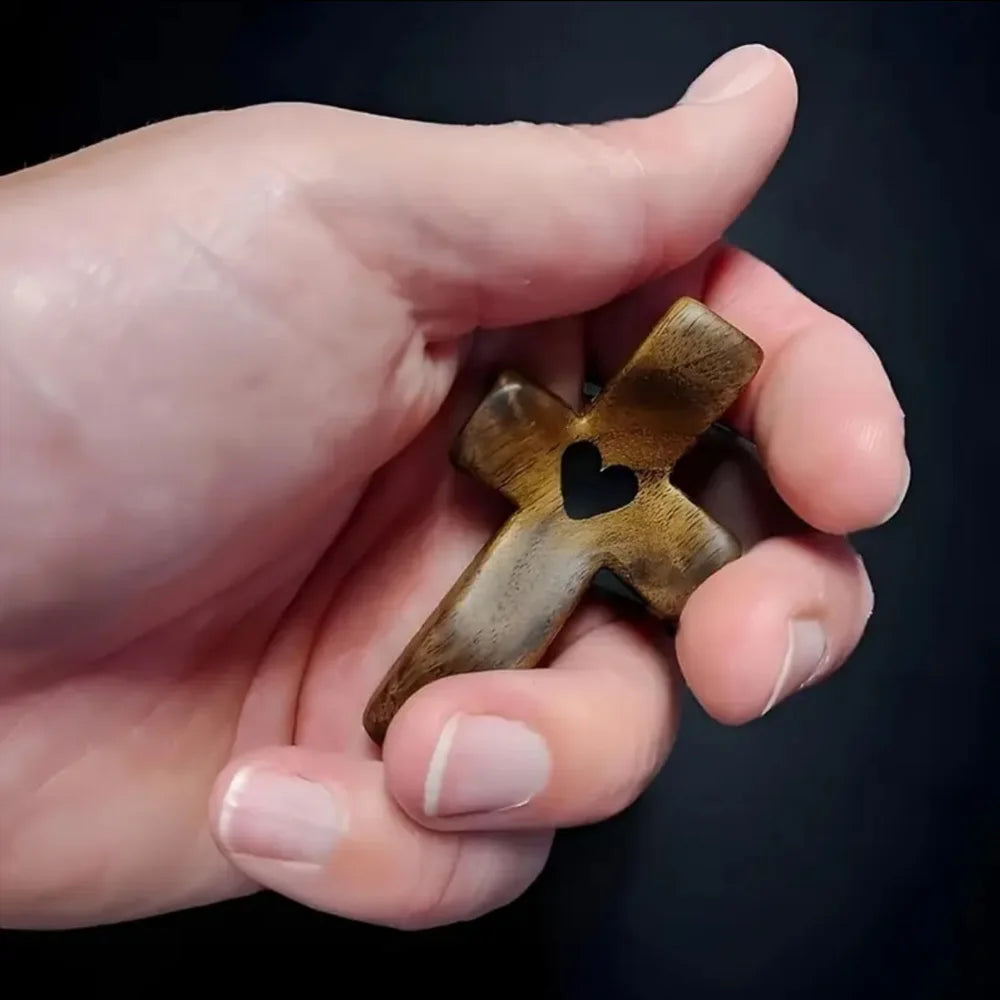 Mini Wooden Comfort Cross โ 1/3/6 PCS Pocket-Sized Hand-Carved Cross, Solid Wood Prayer Token for Faith, Comfort & Christian Gifts