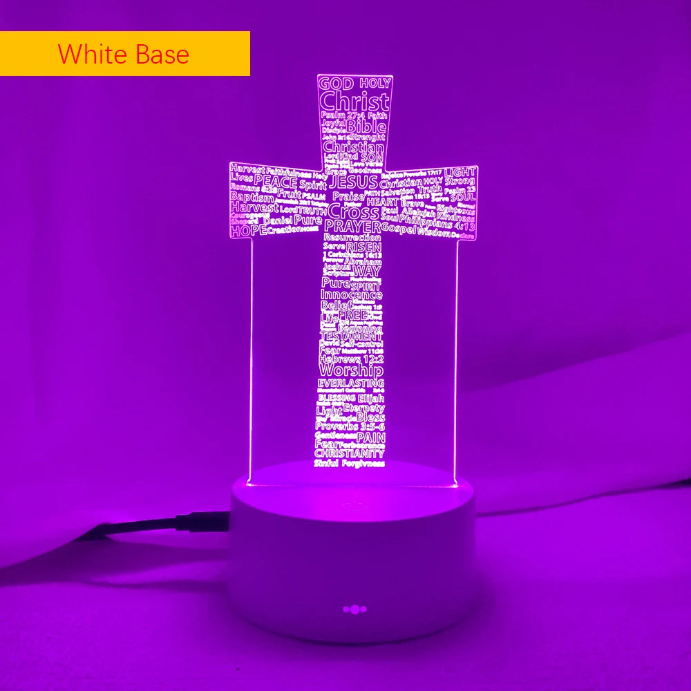 3D LED Christian Night Light – Laser-Engraved Psalm & Cross Design | 7/16 Color USB Table Lamp for Bedroom, Prayer Corner, or Gift