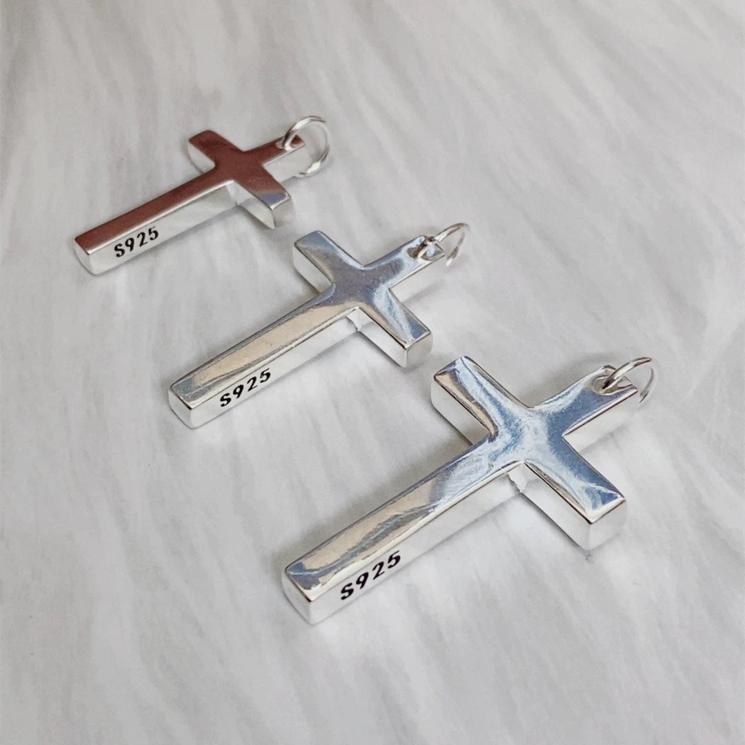 Real S925 Sterling Silver Cross Pendant Necklace for Men & Women – Jesus Christ Jewelry, Smooth Finish, High Polish, Faith Gift