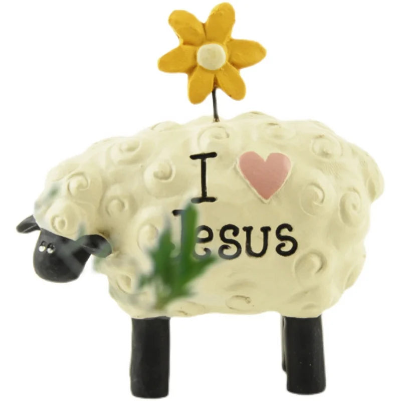 Cute Resin Sheep Figurine – “The LORD is My Shepherd” Christian Table Decor | Handmade Mini Blessing Gift for Home or Office