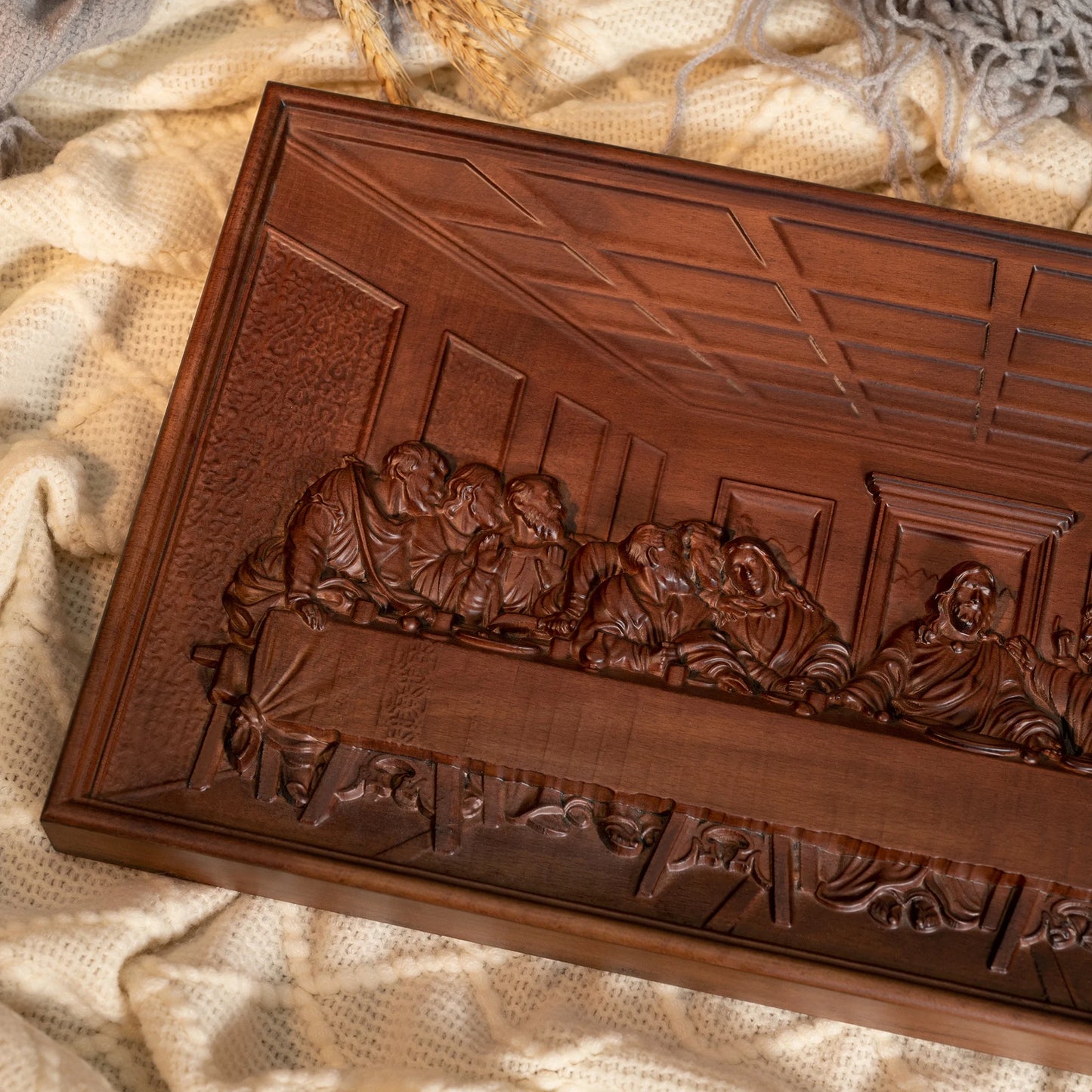 “The Last Supper” – Luxury Hand-Carved Solid Beech Wood Religious Wall Plaque (50cm)