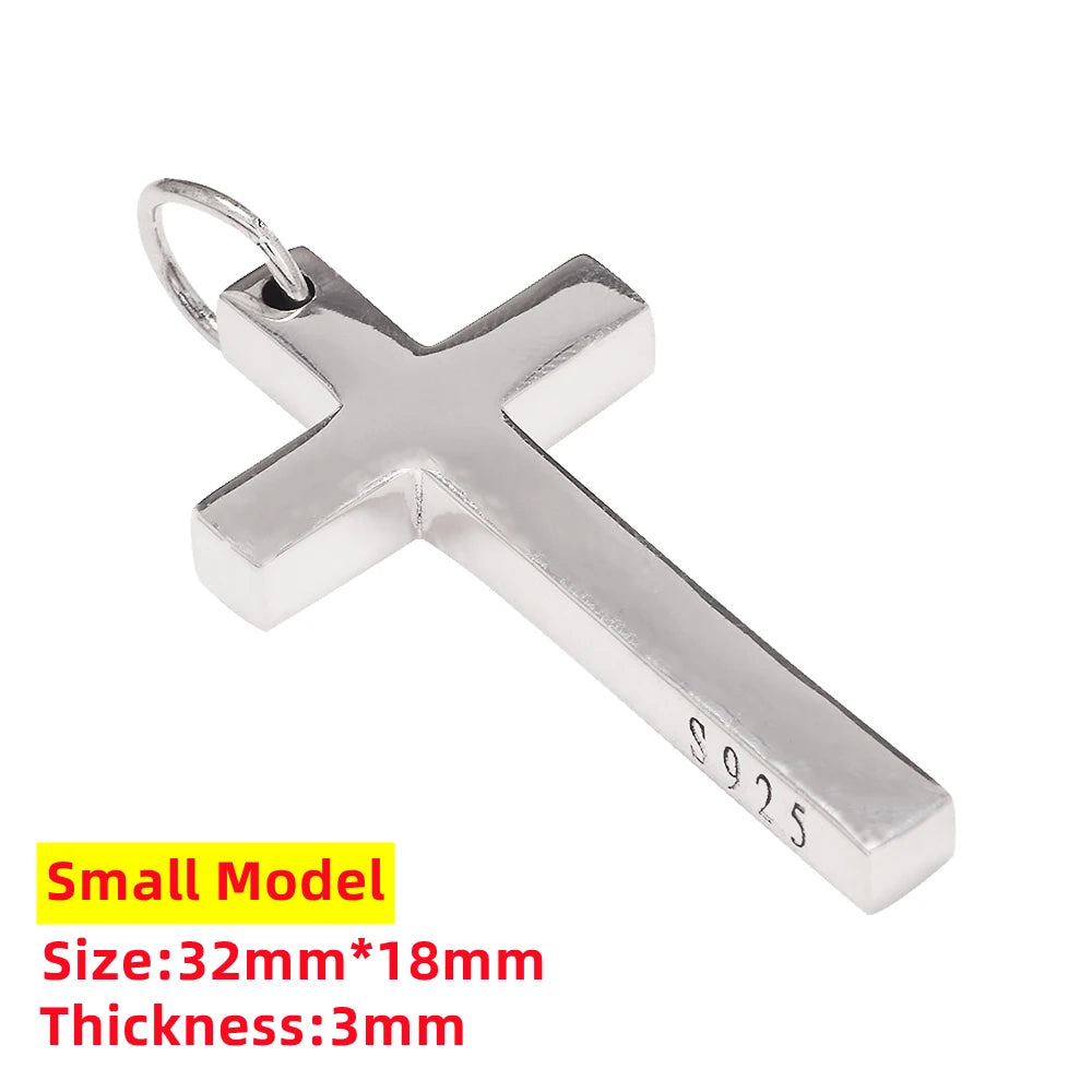 Real S925 Sterling Silver Cross Pendant Necklace for Men & Women – Jesus Christ Jewelry, Smooth Finish, High Polish, Faith Gift