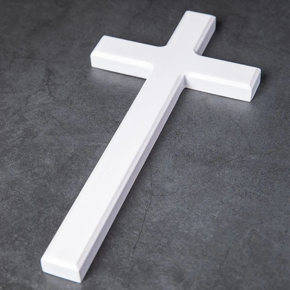 White Wooden Wall Cross for Home Decor – Christian Wall Cross Decoration, 12" Rustic Jesus Christ Cross for Living Room, Bedroom or Church